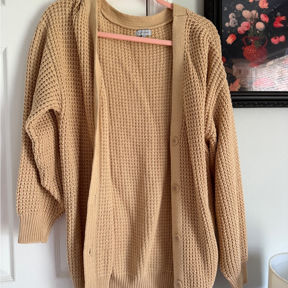 Cozy Tan Knit Cardigan Sweater